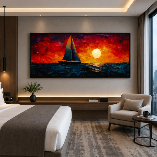 Sunset Sailboat Ocean Canvas Wall Art Painting