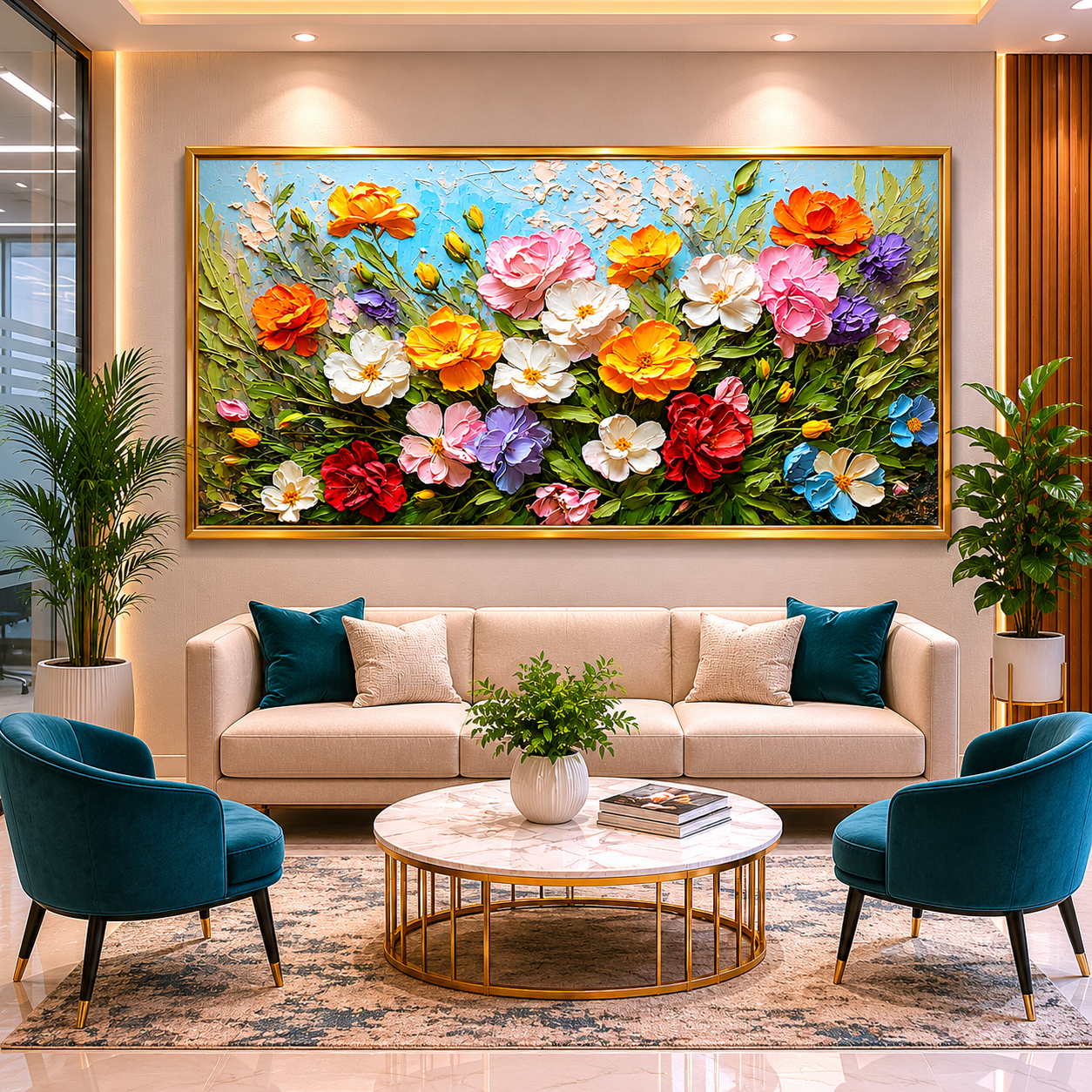 Colorful Bloom Garden Canvas Wall Art for Luxury Modern Interiors