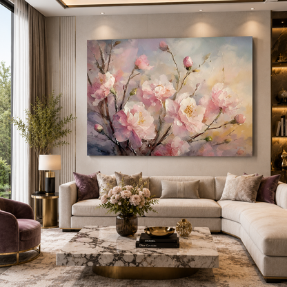 Soft Pink Blossom Canvas Wall Art for Elegant Contemporary Décor