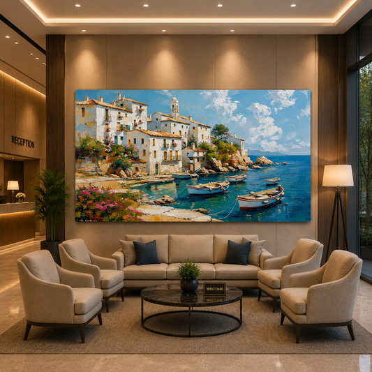 Coastal Mediterranean Village Canvas Wall Art