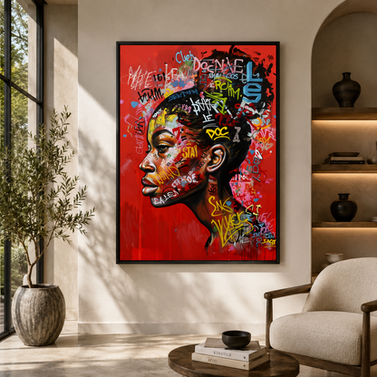 Modern Graffiti Woman Portrait Canvas Wall Art Painting