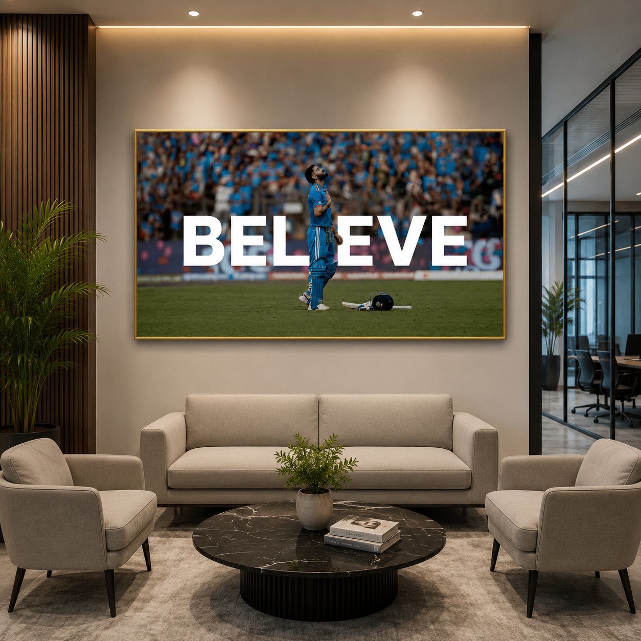 Believe Cricket Motivation Canvas Wall Art for Modern Interiors