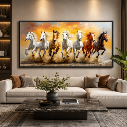 Seven Horse Wall Art Painting for Positive Energy Decor