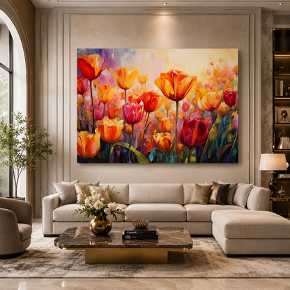 Vibrant Tulip Field Canvas Wall Art for Luxury Interior Décor