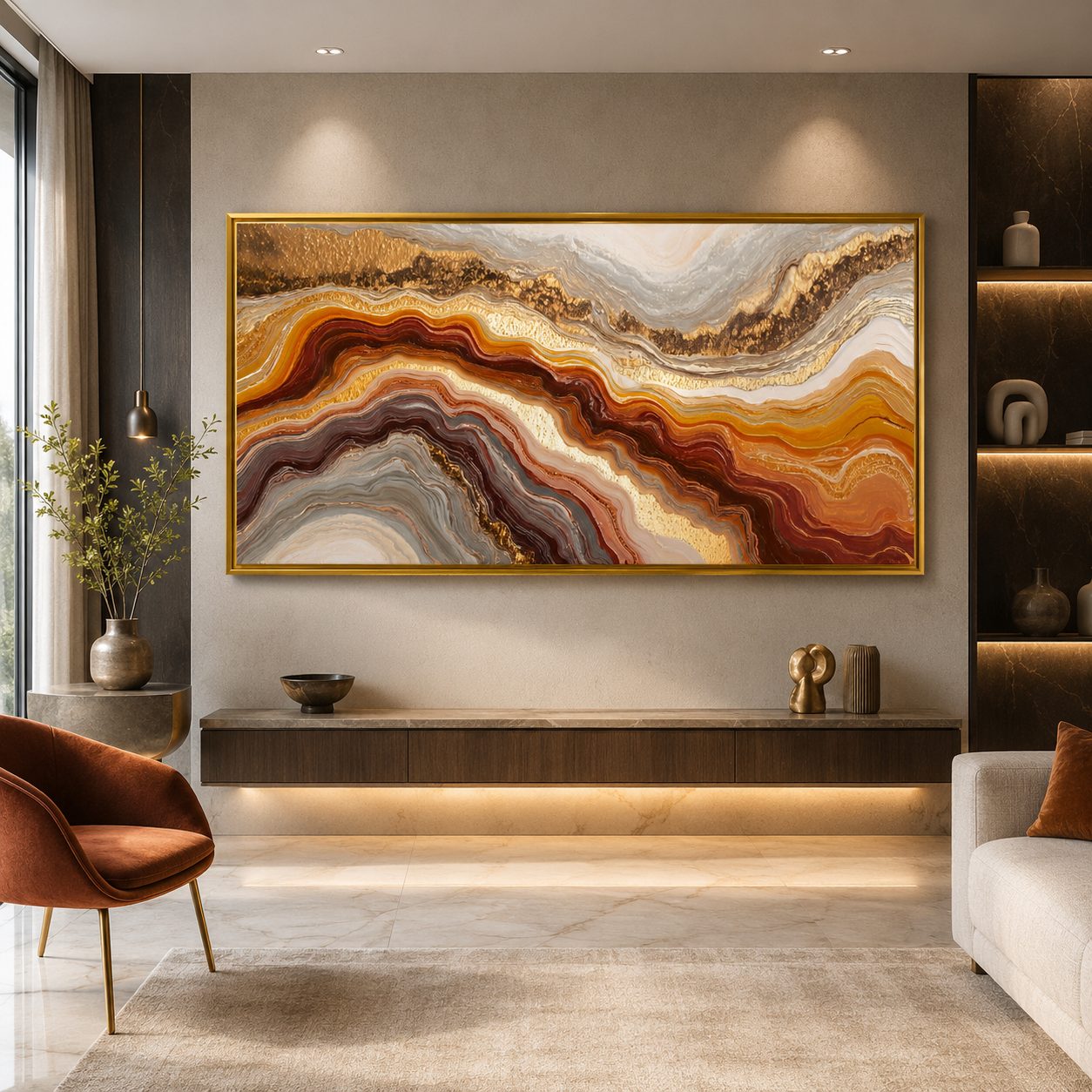 Amber Flow Abstract Wall Art – Luxury Earth Tone Modern Canvas