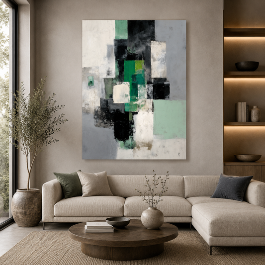 Modern Green Geometric Abstract Canvas Wall Art Painting