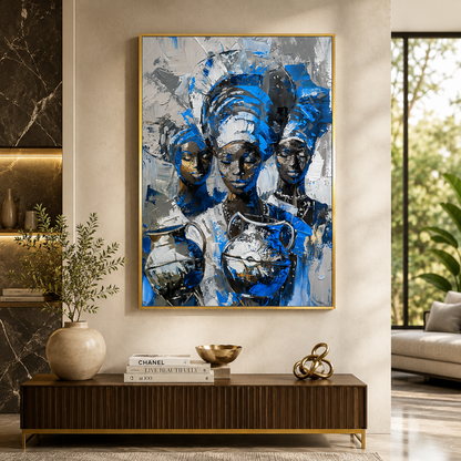 Blue African Abstract Canvas Wall Art for Modern Home Décor