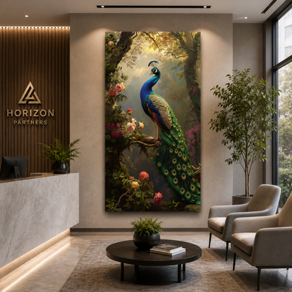 Colorful Peacock Canvas Painting with Luxury Appeal