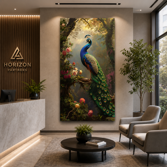 Colorful Peacock Canvas Painting with Luxury Appeal