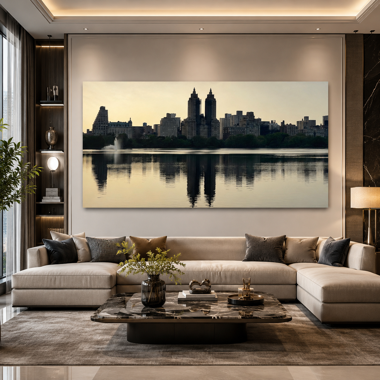 Modern City Skyline Canvas Painting for Elegant Wall Decor