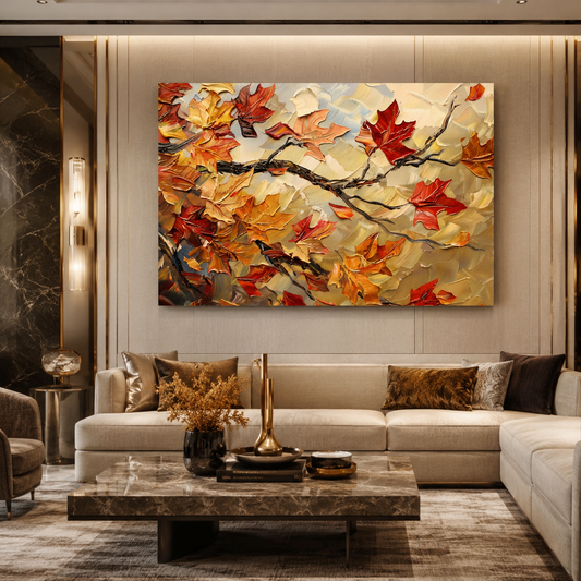 Autumn Maple Leaves Canvas Wall Art in Warm Golden Earth Tones