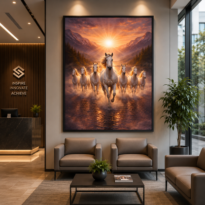Seven Horse Canvas Painting for Office and Living Room Decor