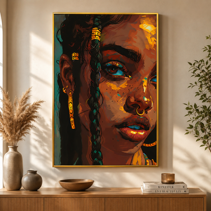 African Woman Portrait Canvas Wall Art Painting for Modern Decor