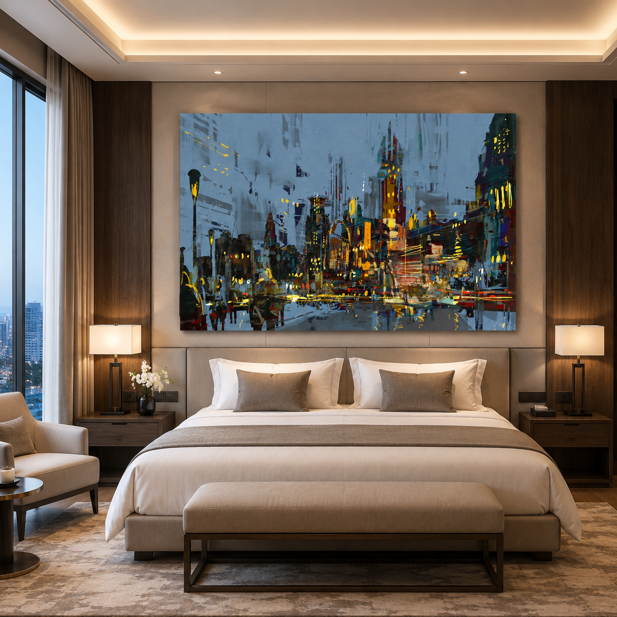 Urban Nightscape Abstract City Canvas Wall Art Painting