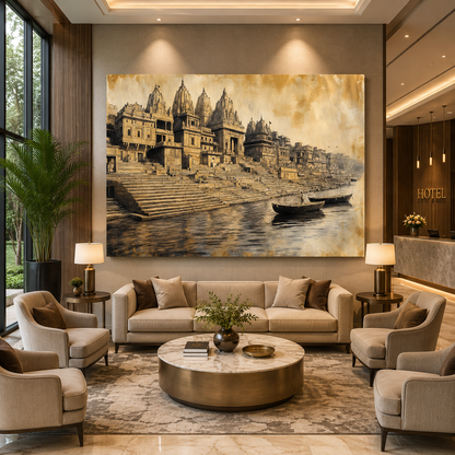 Banaras Ghats Traditional Canvas Art for Home Wall Decoration