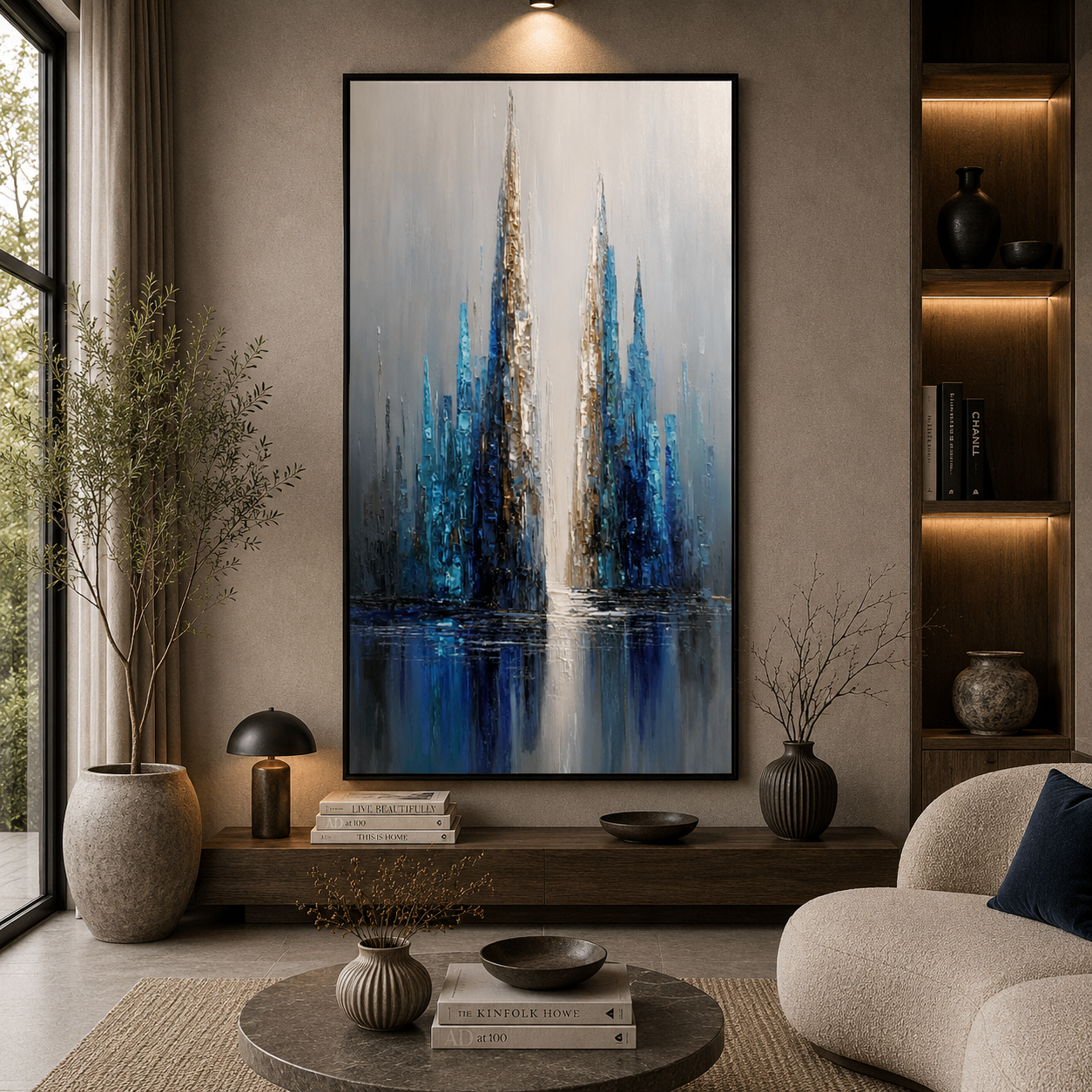 Azure Skyline Abstract Wall Art – Modern Blue Cityscape Canvas