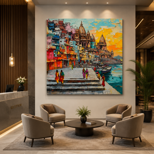 Banaras Ghats Artistic Wall Painting for Modern Home Decor