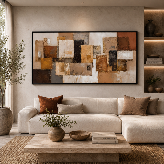 Elegant Neutral Abstract Blocks Canvas Wall Art Painting