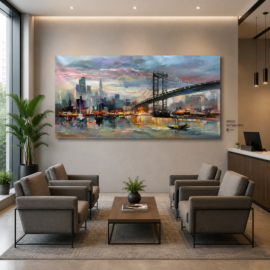 Modern City Bridge Skyline Abstract Canvas Wall Painting