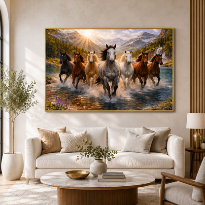 Seven Horse Modern Canvas Painting for Home and Office Walls