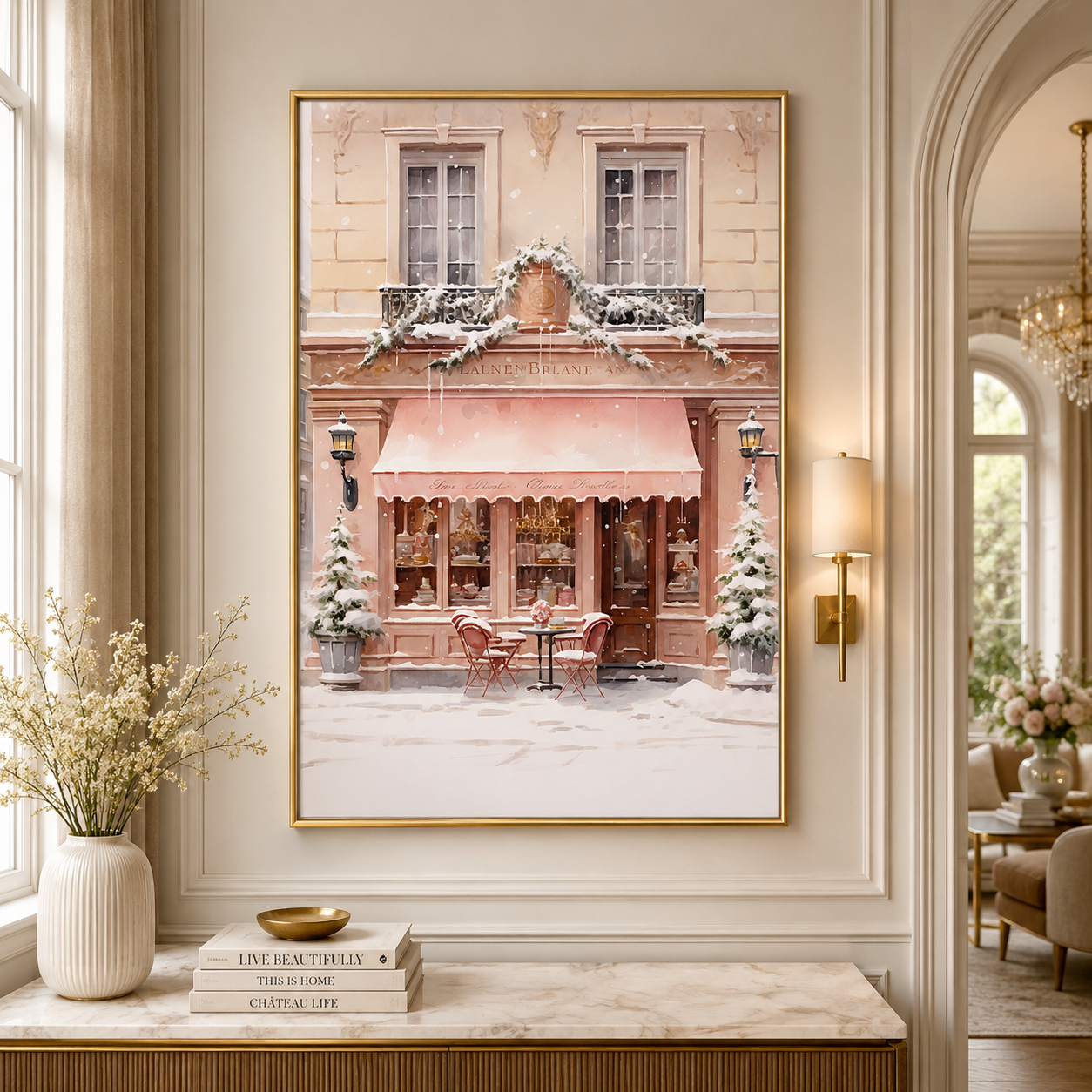 Pink Paris Café Winter Canvas Wall Art