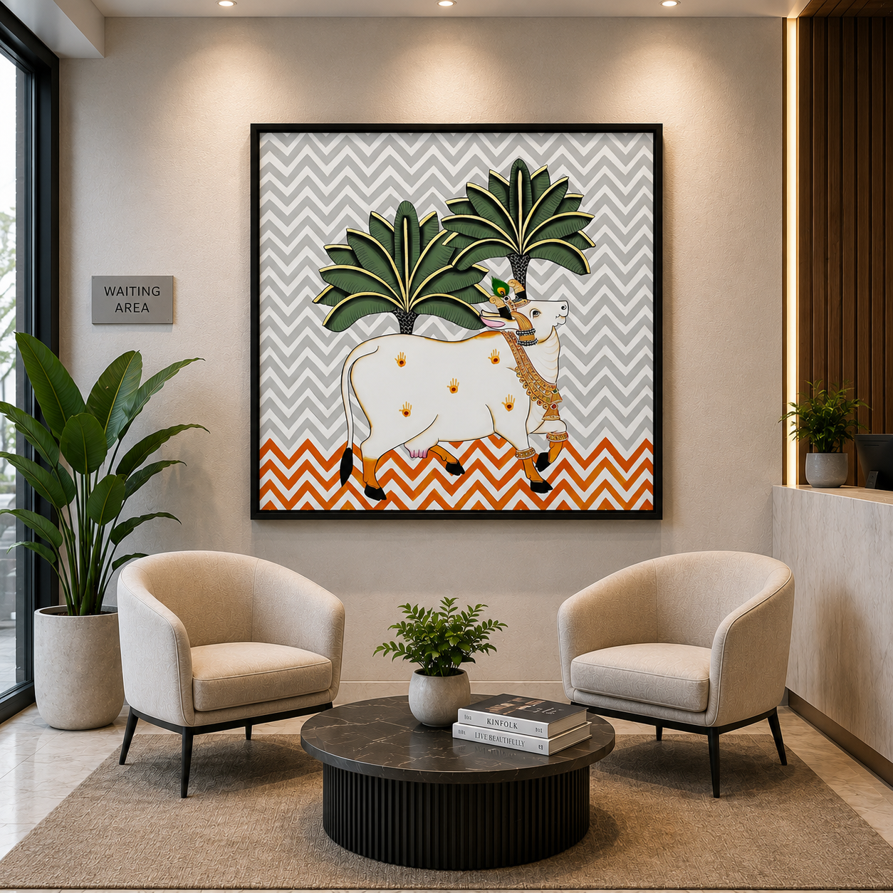 Modern Sacred Cow Tropical Pattern Canvas Wall Art
