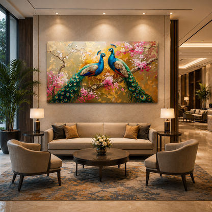 Modern Peacock Wall Painting with Vibrant Detailing