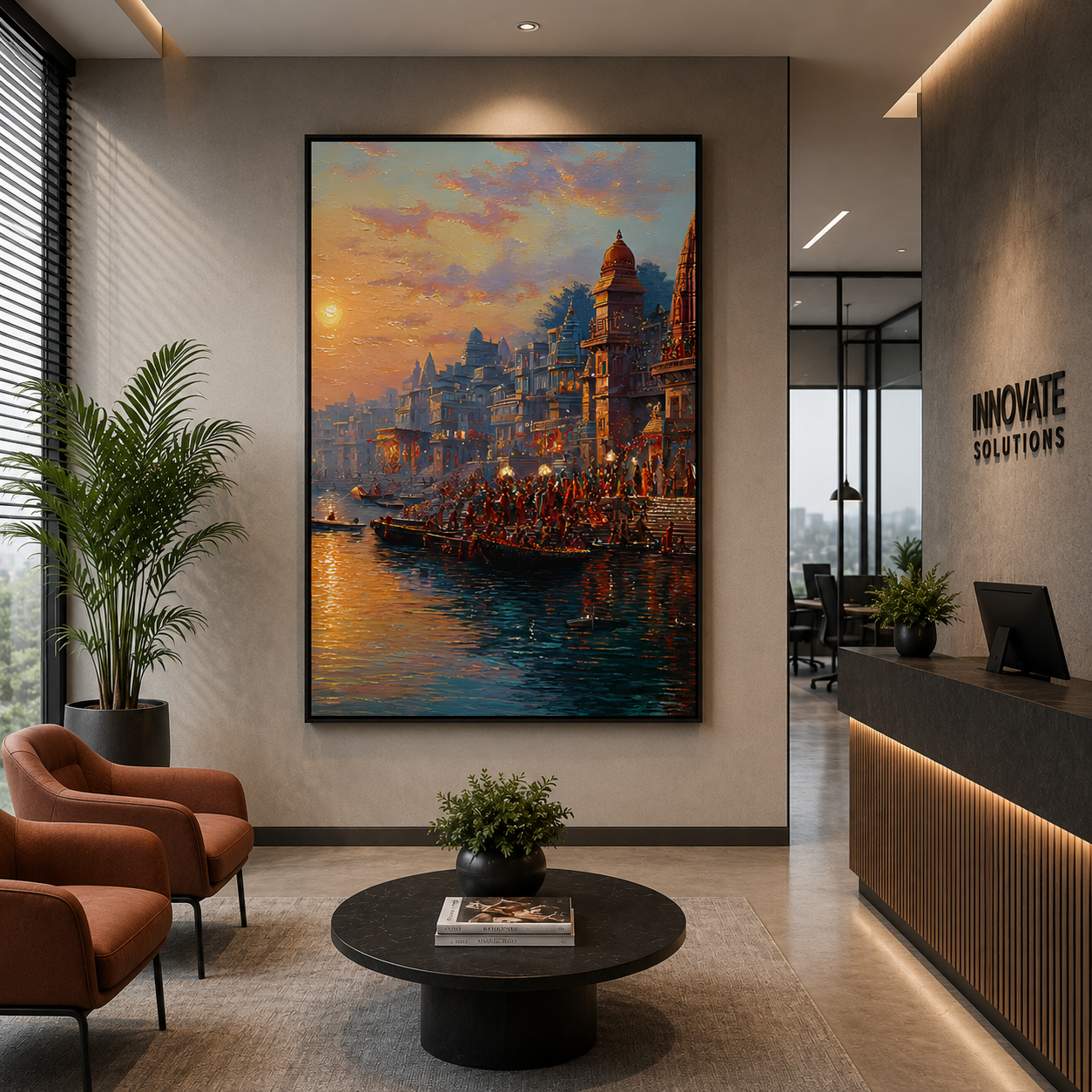Banaras Ghats Artwork Canvas Painting for Premium Wall Decor