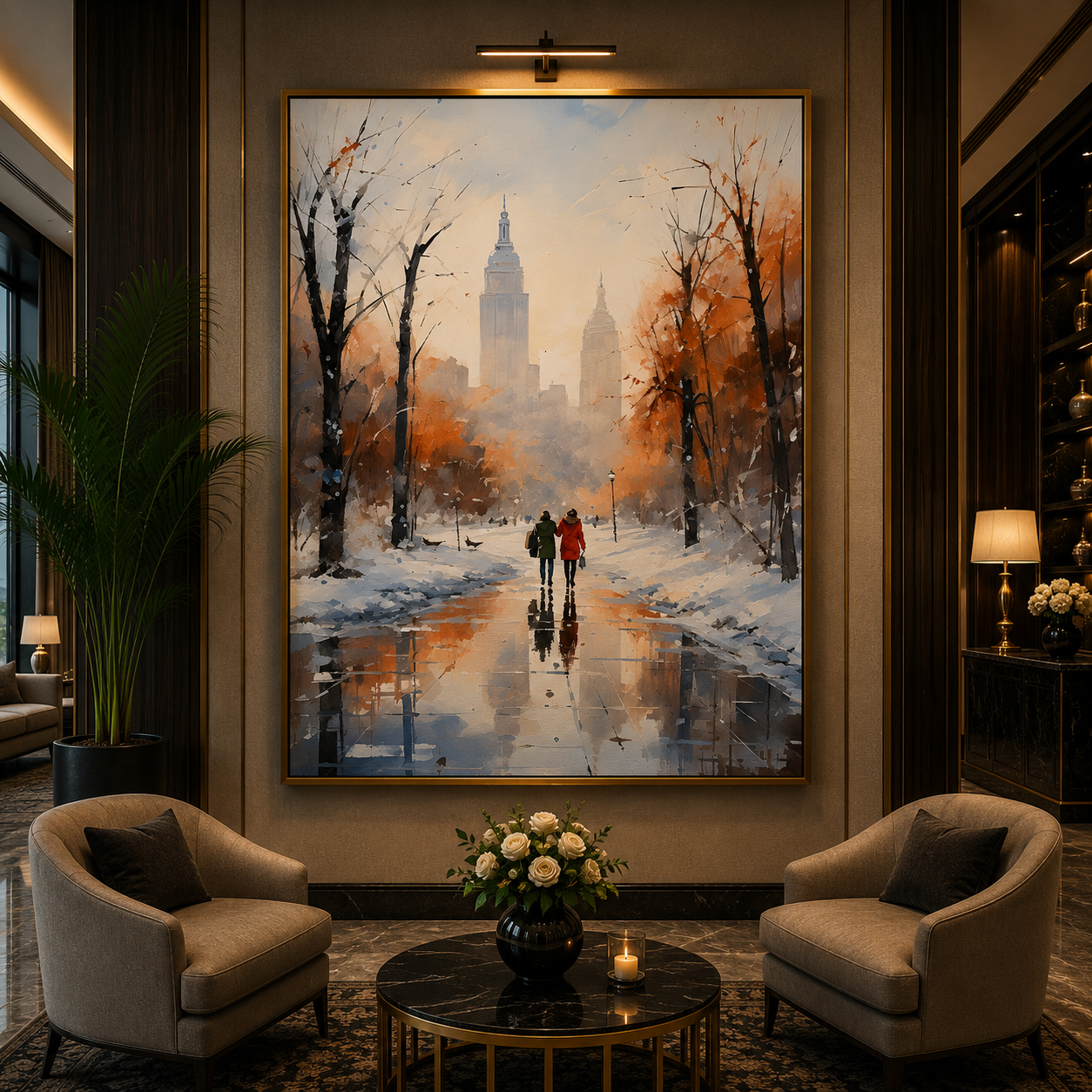 Winter City Park Canvas Wall Art