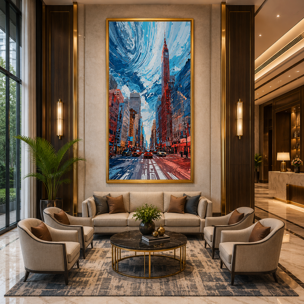 Modern Abstract City Street Vertical Canvas Wall Art