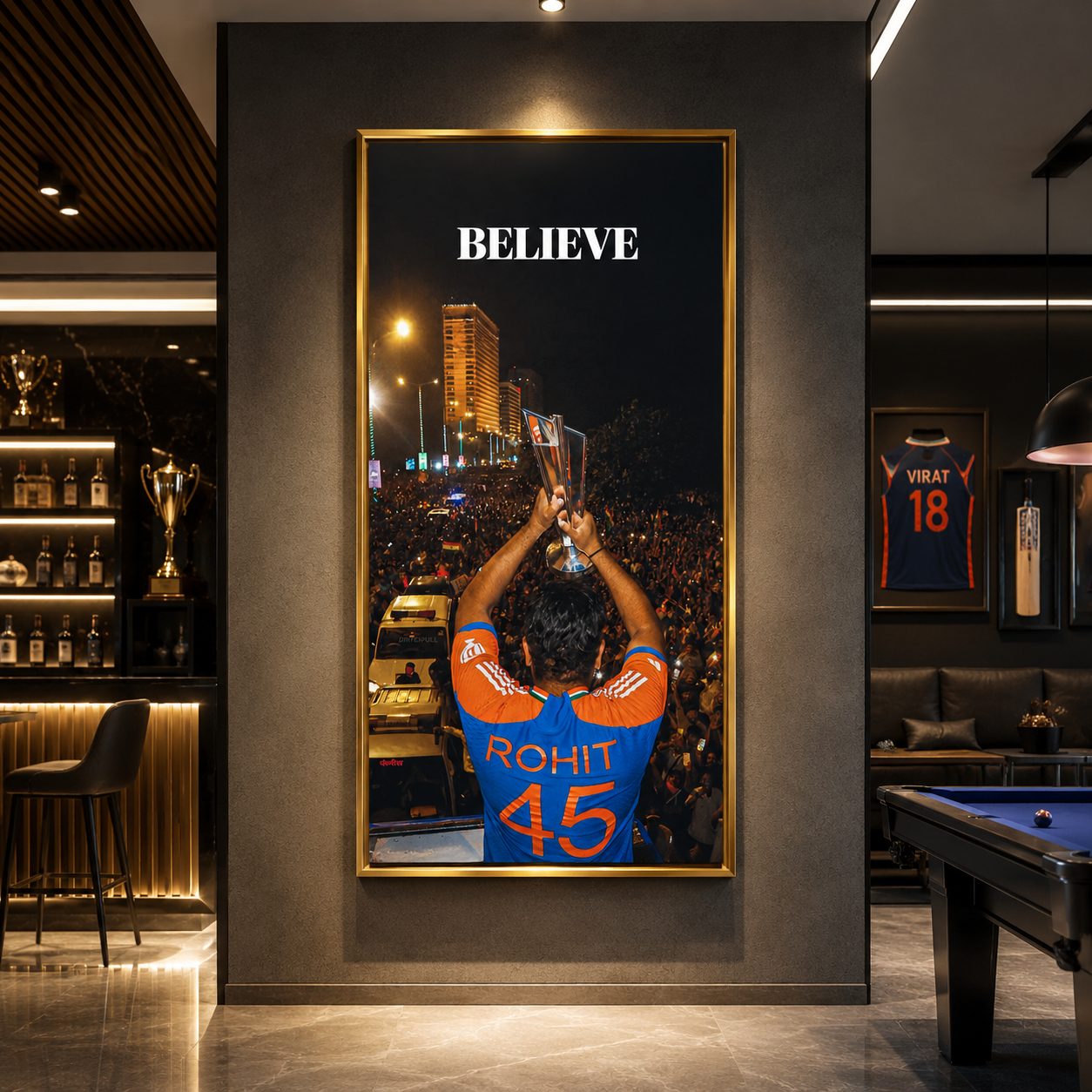 Rohit Sharma Believe Motivational Cricket Wall Art Canvas Print