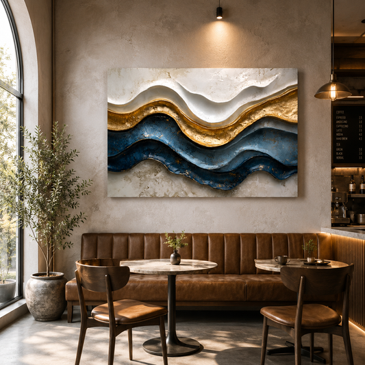 Golden Flow Abstract Wall Art – Luxury Blue & Gold Modern Canvas Painting