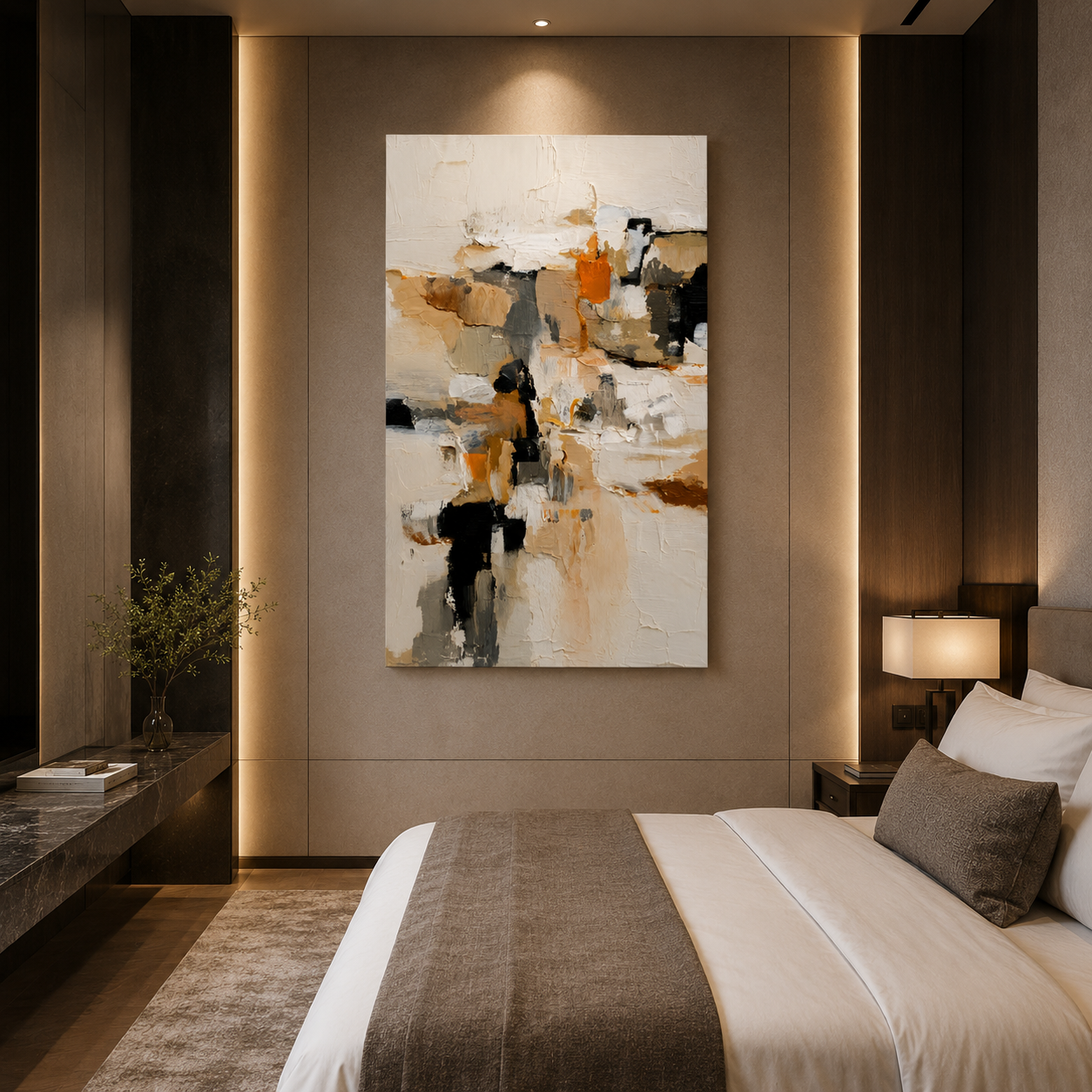 Neutral Abstract Texture Canvas Wall Art Painting for Interiors