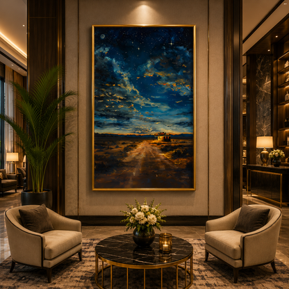 Starry Night Desert Landscape Canvas Wall Art