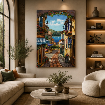 Mediterranean Coastal Street Canvas Wall Art