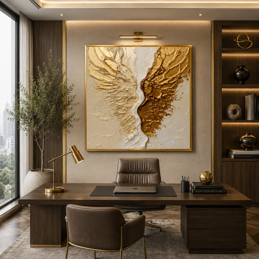 Golden Wings Abstract Wall Art – Luxury Textured Modern Canvas