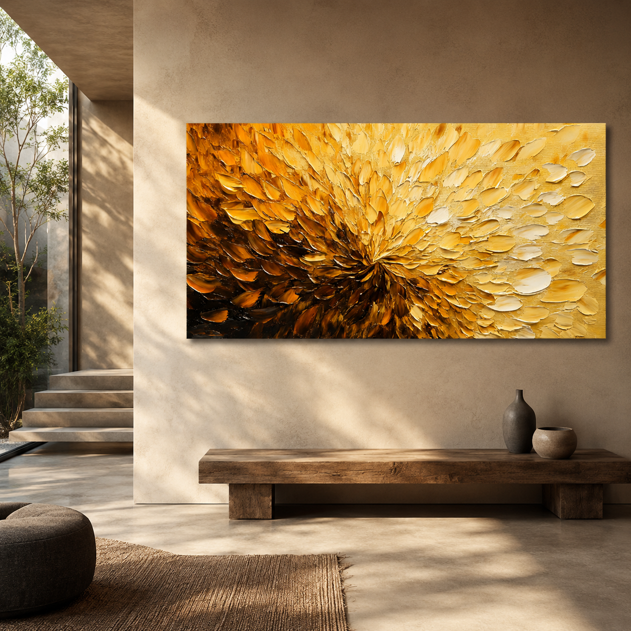 Golden Bloom Abstract Wall Art – Luxury Textured Modern Canvas