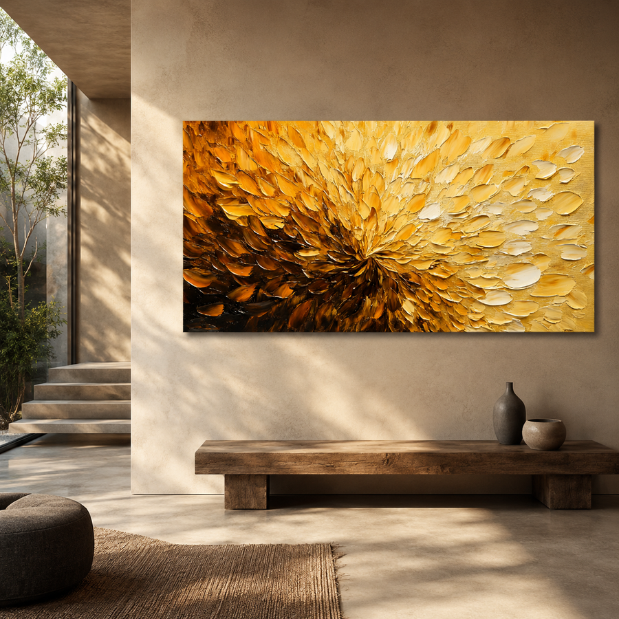 Golden Bloom Abstract Wall Art – Luxury Textured Modern Canvas