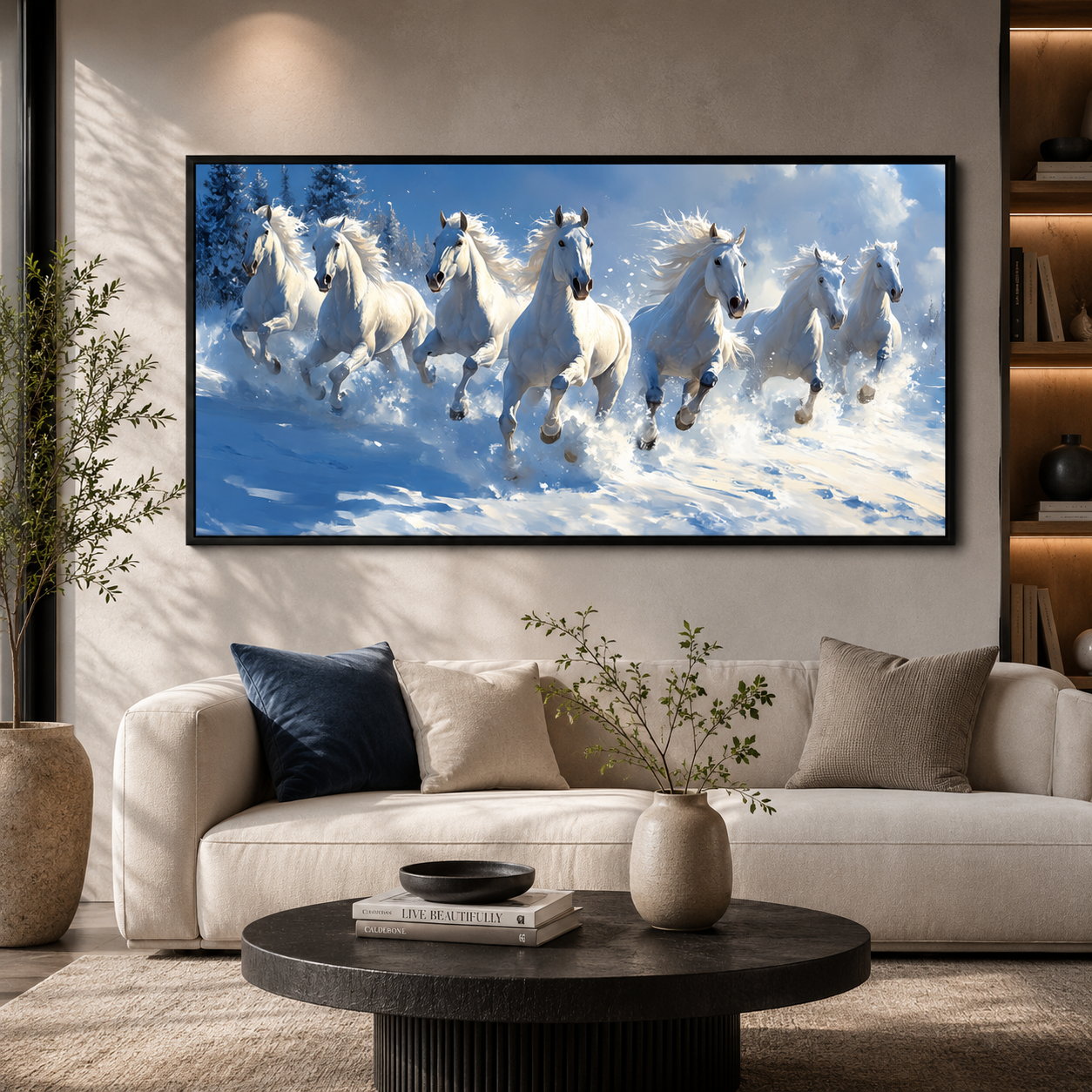 7 Horse Canvas Painting for Prosperity and Success Decor