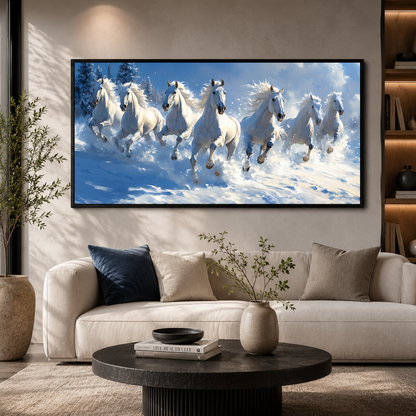 7 Horse Canvas Painting for Prosperity and Success Decor