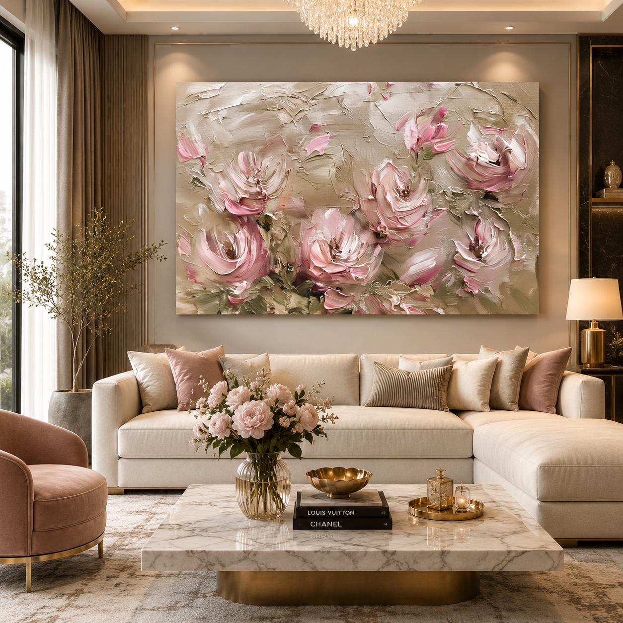 Soft Pink Floral Abstract Canvas Wall Art for Elegant Home Décor