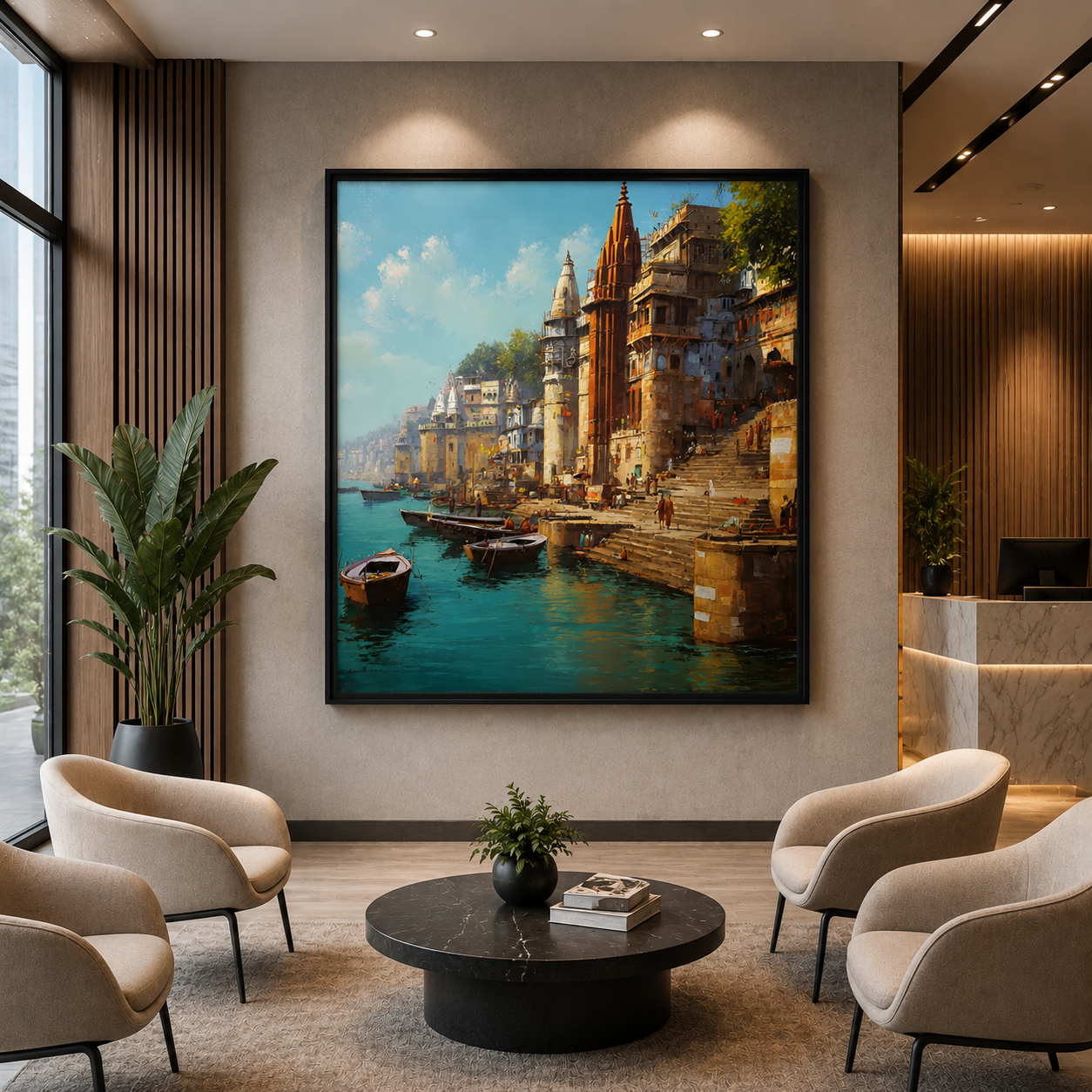 Banaras Ghats Spiritual Wall Canvas Art for Elegant Home Decor