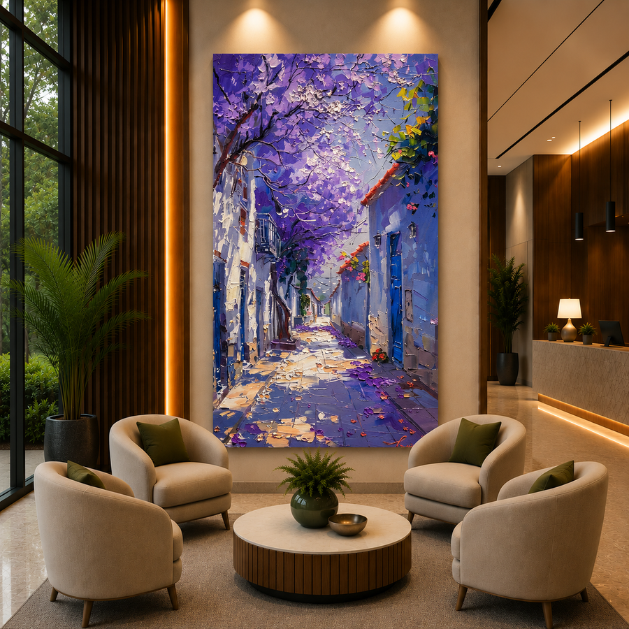 Purple Blossom Street Canvas Wall Art