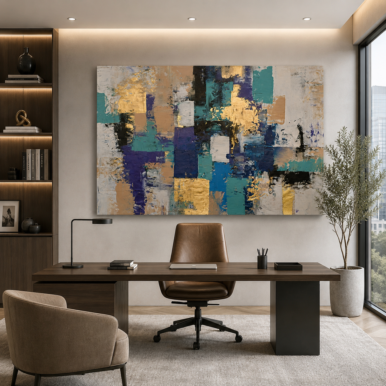 Luxury Blue & Gold Abstract Canvas Wall Art Painting