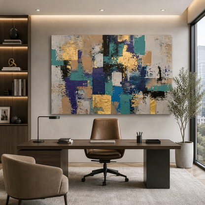 Luxury Blue & Gold Abstract Canvas Wall Art Painting