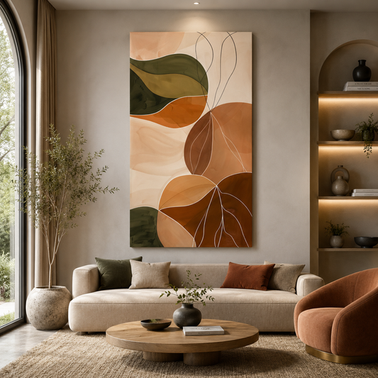 Earthy Bloom Abstract Wall Art – Modern Botanical Neutral Canvas