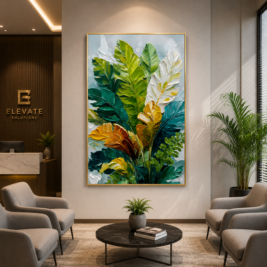 Tropical Botanical Leaf Canvas Wall Art for Modern Office Spaces