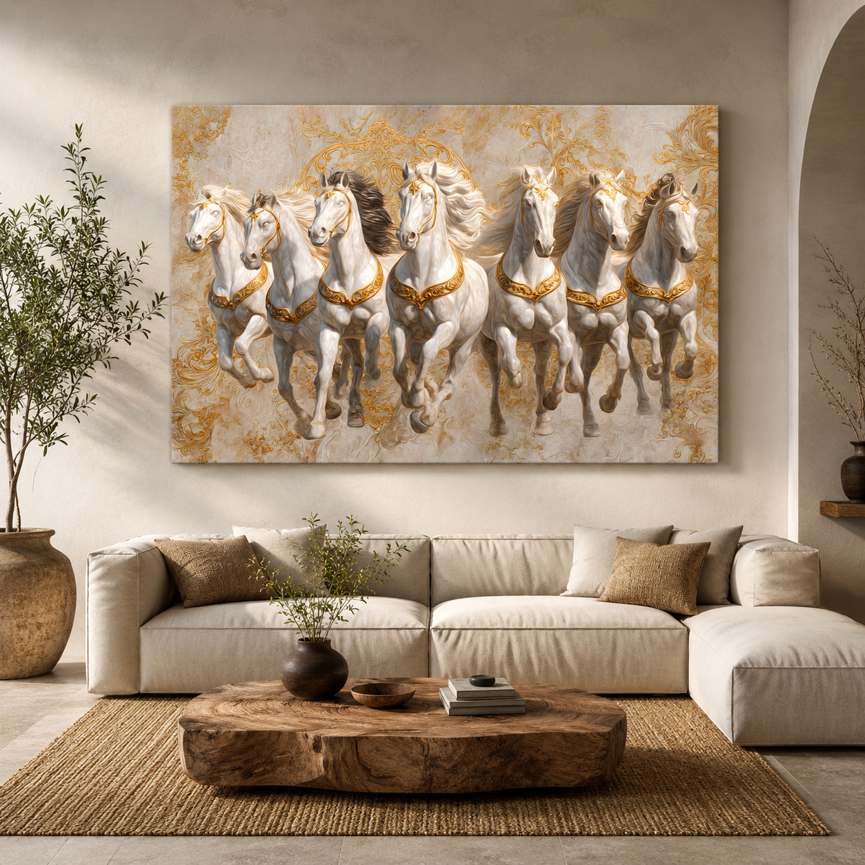 Seven Horse Vastu Wall Art Canvas Painting for Modern Decor