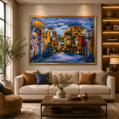 Colorful European Street Canvas Wall Art Painting