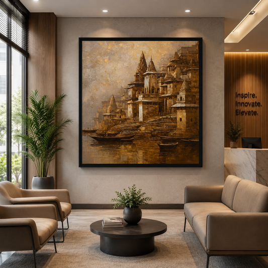 Banaras Ghats Cultural Canvas Painting for Premium Wall Decor